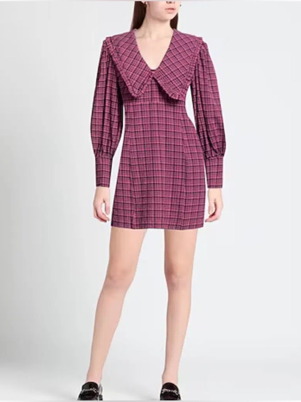 Ganni pink mini dress with peter pan collar